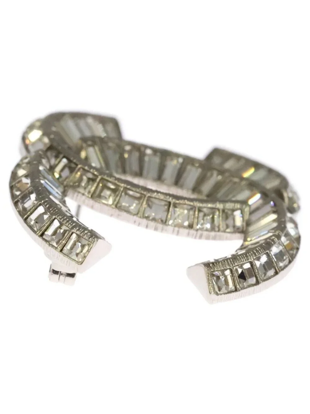 Chanel CC Logo Rhinestone Pin Badge Brooch Silver